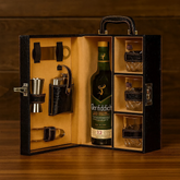 Leather Bar Briefcase With 3 Whiskey Glasses And Bar Tools